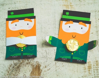 St. Patrick's Day Candy Huggers Party printable leprechaun cute classroom favors single gold candy holder gift for friends or party favors