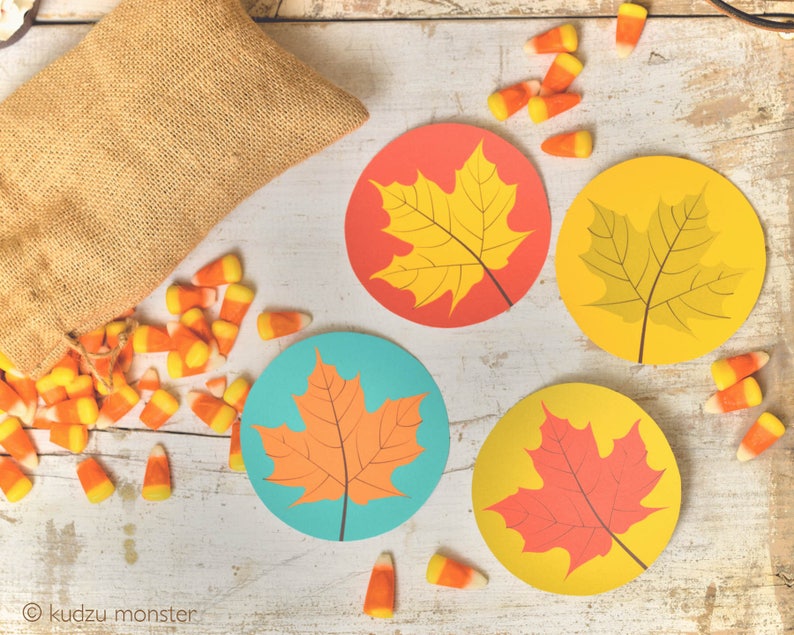 Fall Leaves Colorful Printable Circles for Party Decor image 1