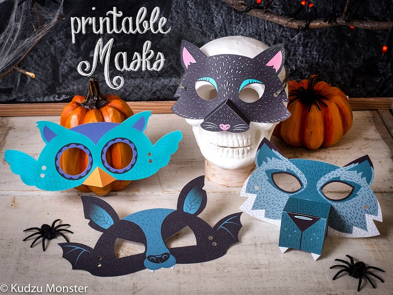 Printable Halloween Masks Kit for kids DIY Halloween activity | Etsy