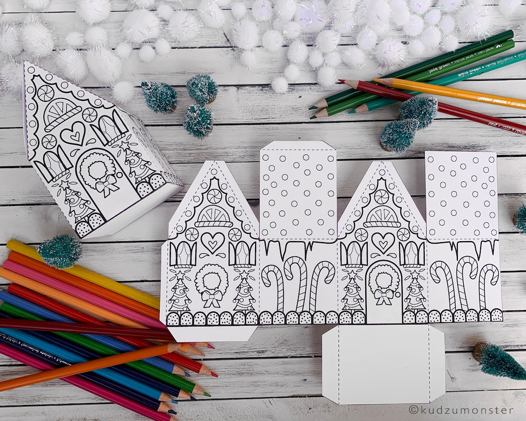 Gingerbread House Coloring Activity Boxes Instant Download DIY