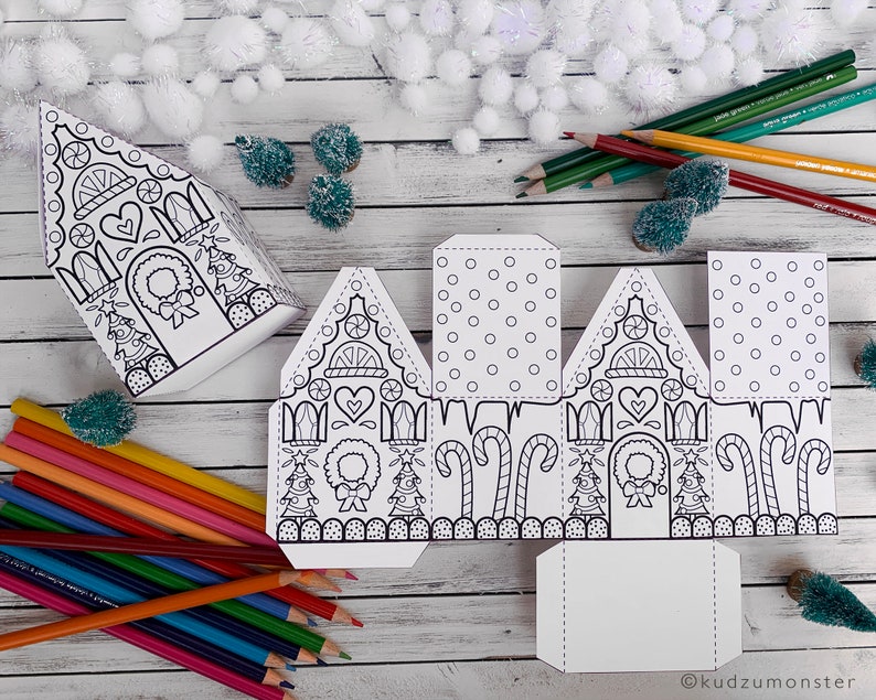 Gingerbread  House Coloring Activity boxes instant download image 1