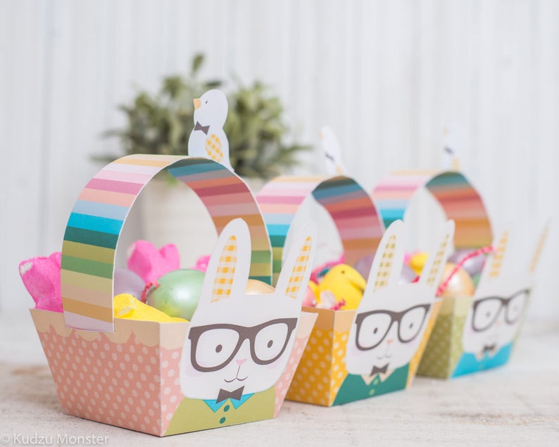 Printable Easter Bunny basket instant download rabbit foldable image 1