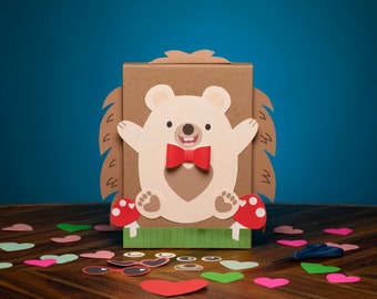 Hedgehog Valentine Box Printable Decor Kit, Cute Woodland Valentine's Mailbox Craft Kit DIY Shoebox,  Print at Home