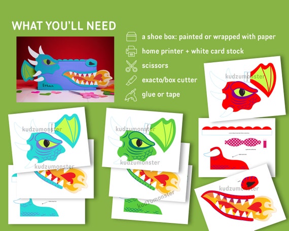 Dragon Printable Box Kit | DIY Valentine Box Decor Kit for Valentine's Day cards | school kid valentine craft kit Valentine's Day mailbox