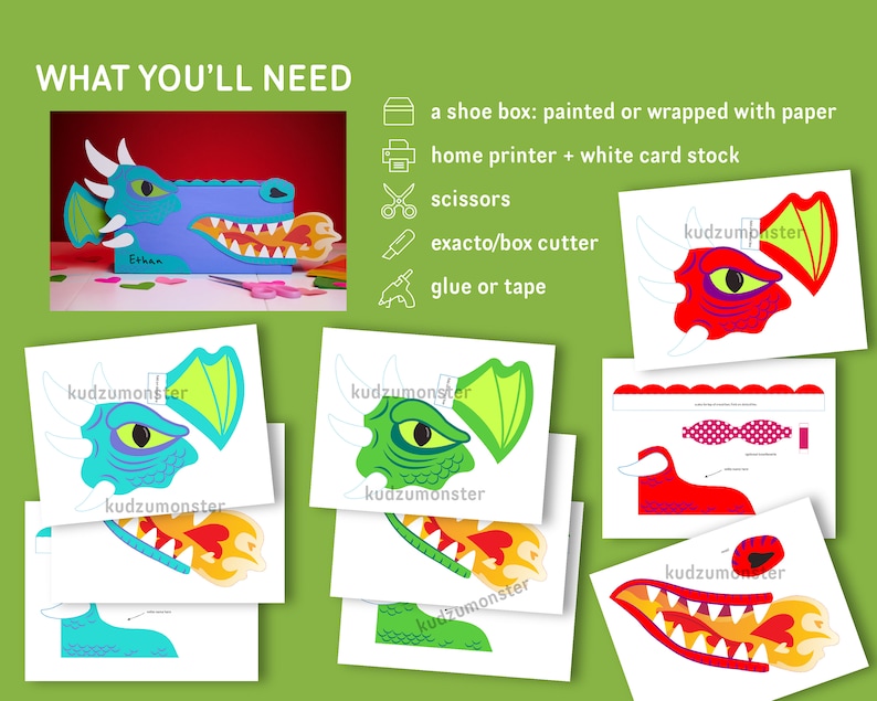 Dragon Printable Box Kit DIY Valentine Box Decor Kit for - Etsy