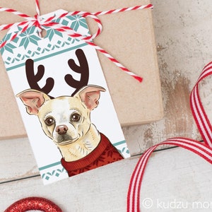 Chihuahua Printable Holiday Dog Gift Tags - Téléchargement instantané Étiquettes de Noël que vous pouvez imprimer à la maison