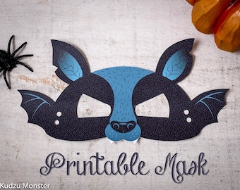 Druckbare Halloween-Maske mit Fledermaus für Kinder DIY Halloween-Aktivität sofortiger Download Druck zu Hause Maske mit Flügeln und Reißzähnen
