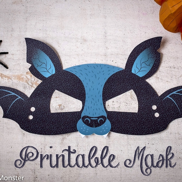 Printable Halloween Bat Mask for kids DIY Halloween activity instant download print at home mask with wings and fangs