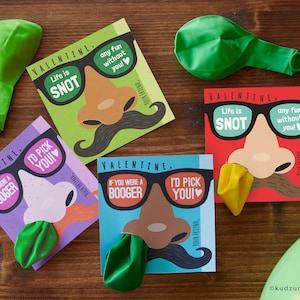 Grappige Booger neus plukken Valentines klas ballon houder Valentijnsdag snor bril Valentijn kaart Valentijnsdag kies je snotkaart