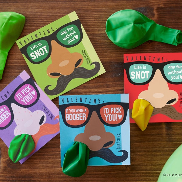 Funny Booger Nose Picking Valentines Classroom Balloon Holder valentines mustache glasses valentine card Valentine's day pick you snot card
