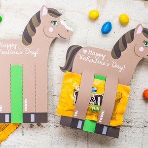 Pferde Valentinstag druckbare DIY Sofort Download Spaß Größe Kegeln oder M & Ms Süßigkeiten Halter Pferdeform Valentinstag Karten für Schulkinder