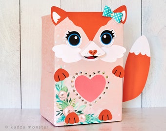 Fox Valentine Box Printable Decor Kit 3D nose, eye options, 3D bow, optional sunglasses, woodland mailbox for school valentine's day cards