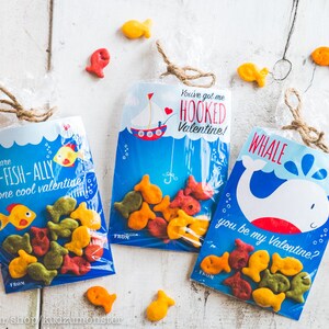 SOFORTIGER DOWNLOAD 3 Printable Classroom Valentines Goldfisch Süßigkeiten Leckerlibeutel gummifisch schwedischer Fisch Wal Fischerboot nautisch valentine's