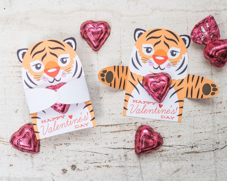 Printable cute tiger Candy or gift Hugger valentines animals image 1