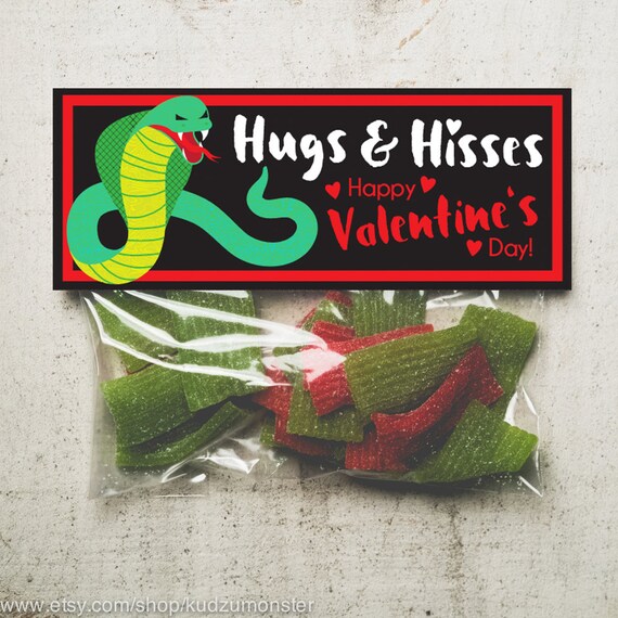 INSTANT DOWNLOAD Hugs and Hisses Snake cobra valentine treat topper printable DIY file for classroom valentines candy bag boy valentine Il_570xn