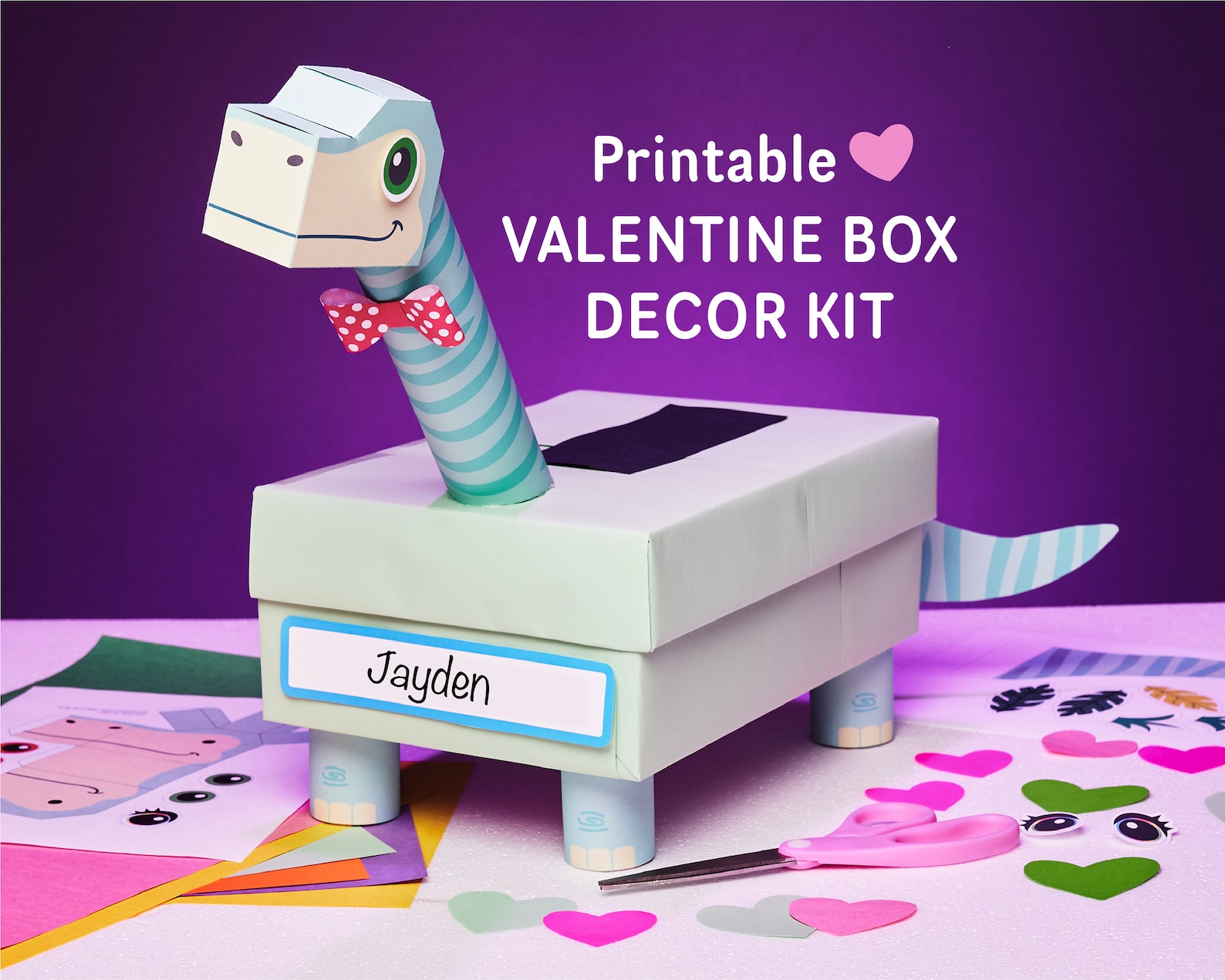 Brachiosaurus Valentine Box Kit | Longneck Dinosaur Printable Box Decor ...