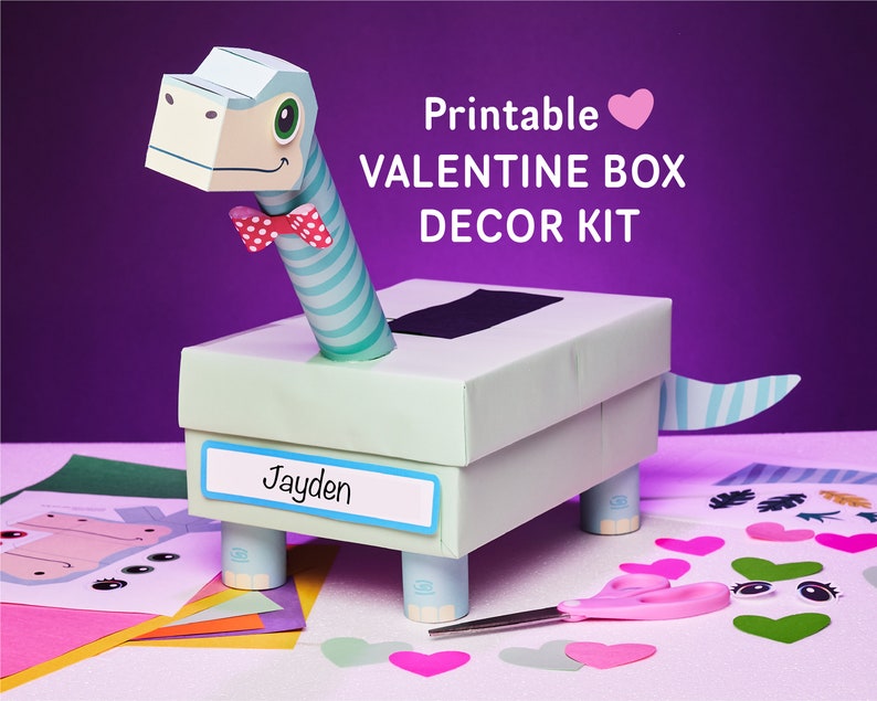 Brachiosaurus Valentine Box Kit  Longneck Dinosaur printable image 1