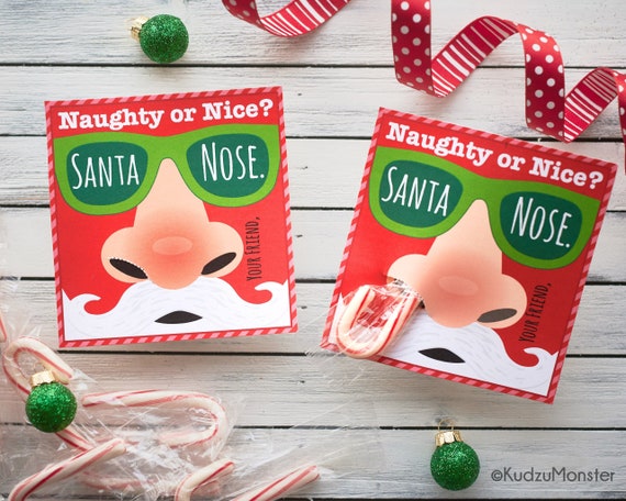 Santa Nose Christmas Candy Cane Holder Card for Kids Classroom Holiday Party Favor Instant Download Printable Pencil Holder Funny Naughty Il_570xn