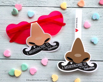 Nose Mustache Sunglasses Valentines Classroom valentines heart shaped glasses valentine card boy girl funny Valentine's day