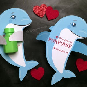 Delfin Schweinswal Valentine Süßigkeit Hugger niedlichen Valentinstag sofortigen Download DIY Printable hält einzeln verpackte Süßigkeiten oder kleines Spielzeug Meeresmeer