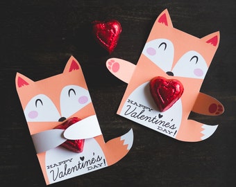 Woodland Fox Classroom Candy Holder valentines cute animals hug individual candy valentine card fox Valentine's day chocolate holders