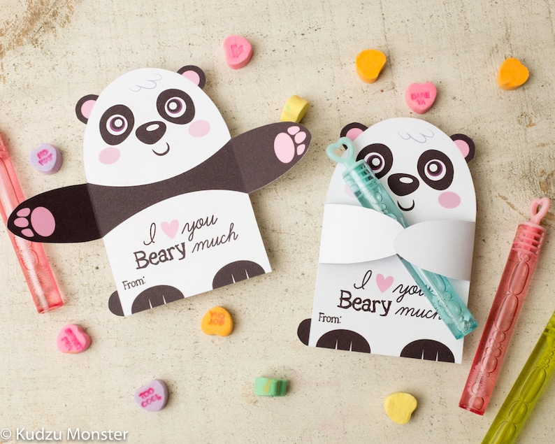 Printable Panda Bear Candy or gift Hugger valentines animals image 1