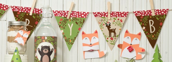 Banner only: Woodland Party A-Z birthday or baby shower banner. Spell out a custom message. all letters and numbers included Il_570xn