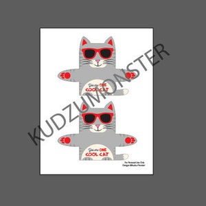 Cat Valentines Candy Huggers Printable Kitten Valentine cards White cat, orange striped cat with hipster glasses, gray cat with sunglasses image 5