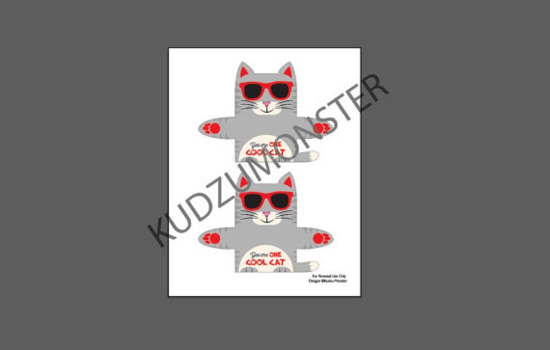 Cat Valentines Candy Huggers Printable Kitten Valentine cards White cat, orange striped cat with hipster glasses, gray cat with sunglasses image 5
