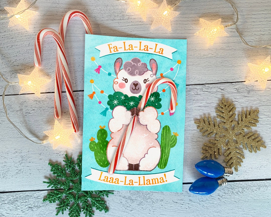 Fa La Llama Candy Cane Hugger Card - Cute Animal Holiday Printable ...