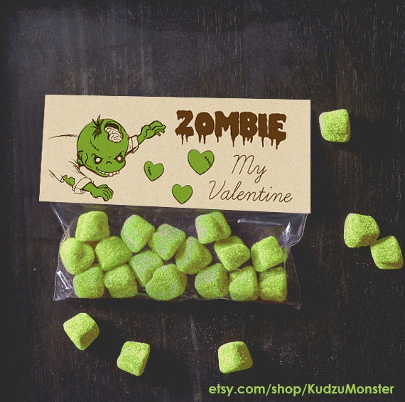 INSTANT DOWNLOAD Zombie Valentine Treat Toppers Zombie My Valentine craft candy bag topper valentine's day pun funny boy valentines dead Il_570xn