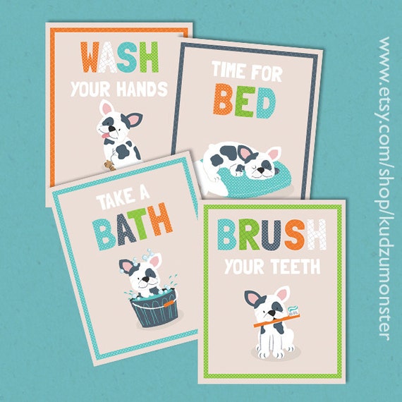 Printable Art Set Of 4 Bathroom Kid s Art Prints Wash Your Hands Brush 