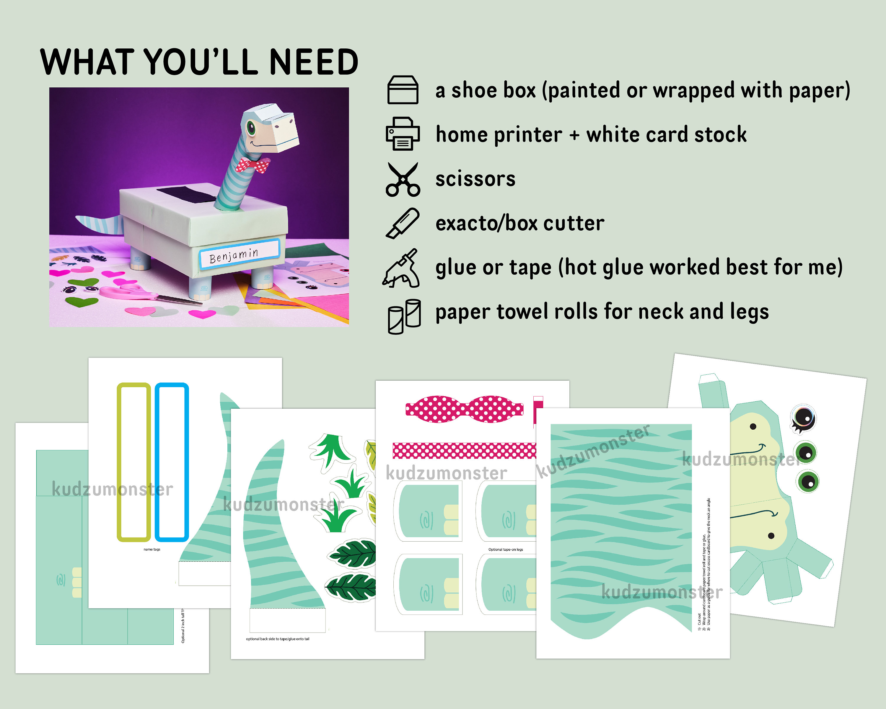 Brachiosaurus Valentine Box Kit | Longneck Dinosaur Printable Box Decor ...