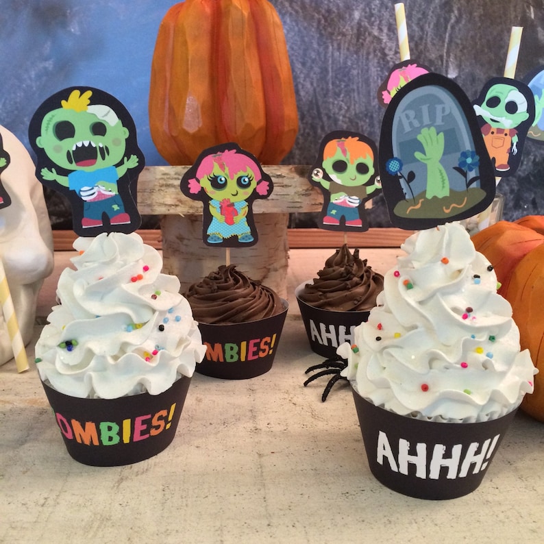 INSTANT Download Zombie party cupcake toppers print at home image 1