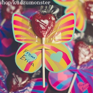 Sucker lollipop holder butterfly wings instant download girl's birthday party favor, classroom treats pink purple candy valentine card image 3