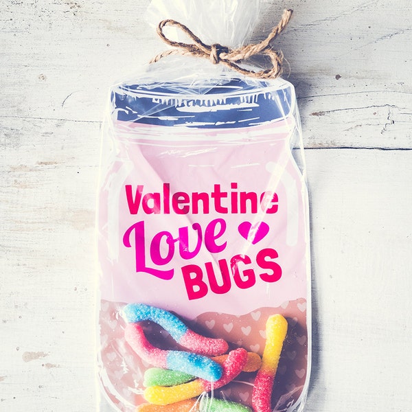 Download Printable Valentine candy gift DIY mason jar for gummy worms, beetle toys, spider, candy, rings classroom valentines girl funny