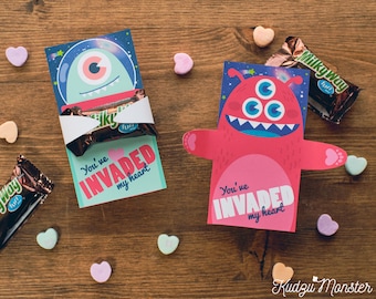 Valentines Alien Hugger Milky Way Space Monster Card INSTANT Download valentine printable DIY file Valentine's Day Gift Classroom Valentine