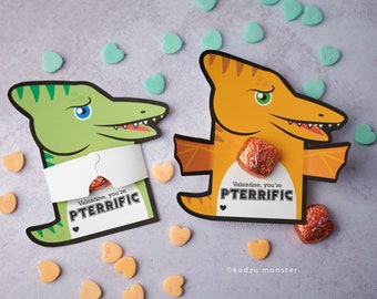 Printable Pterodactyl Dinosaur Valentines Hugger for small toy, sucker, chocolate, eraser, or more Instant Download DIY dino valentine's day