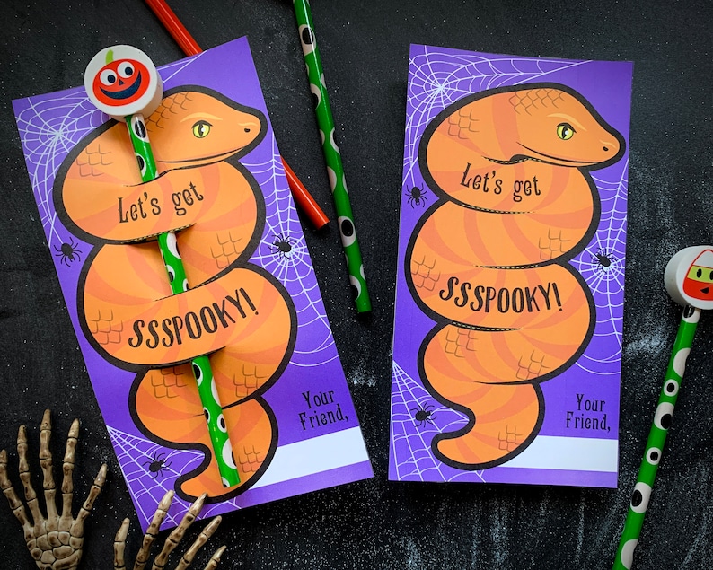 Snake Pencil Hugger Halloween Printable Card  Instant image 1