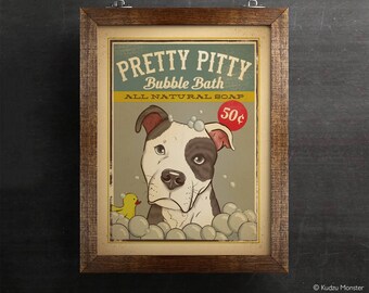 Printable dog art poster - vintage style soap advertisement - cute illustrated Pit bull - instant download art - print from home