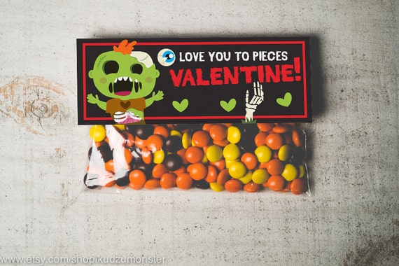 INSTANT DOWNLOAD Zombie Valentine Treat Toppers I love you to pieces candy bag topper valentine's day funny boy valentines reese pieces Il_570xn