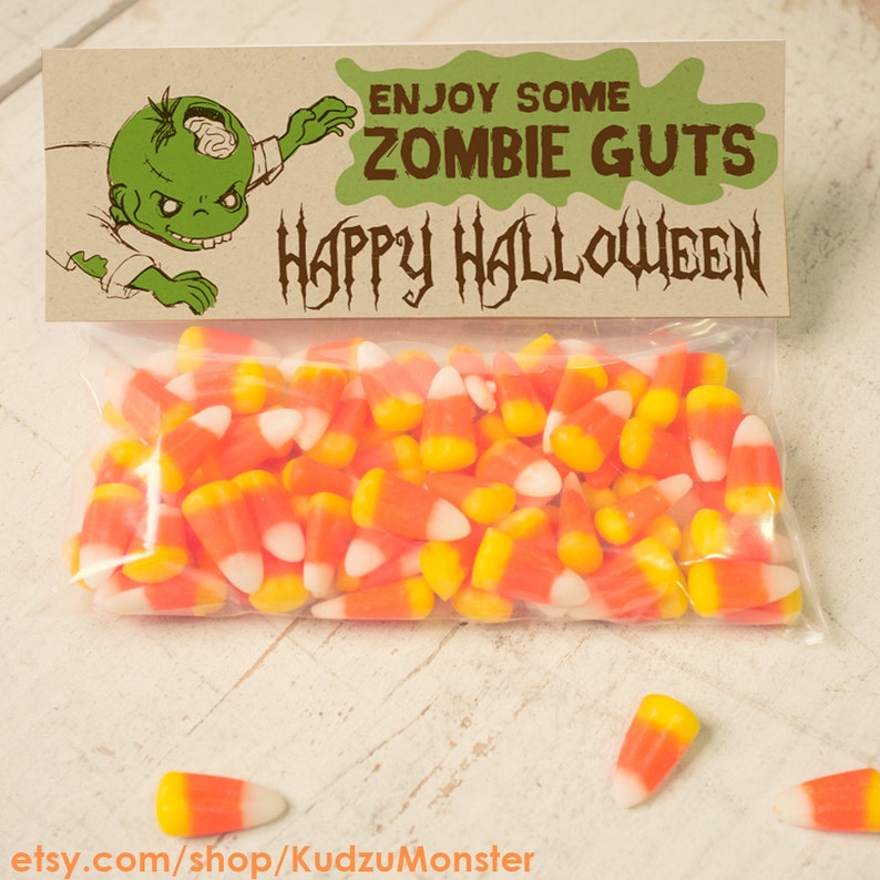 INSTANT DOWNLOAD Halloween Zombie guts Treat Topper Candy Bag Topper Label homemade candy trick or treat bag boy's monster printable top image 1