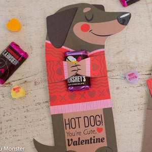 Weenie Dog Valentine Printable Dachshund Puppy weiner dog Non Candy, Pencil valentine, bubble valentine, glow stick valentines, candy hugger image 3