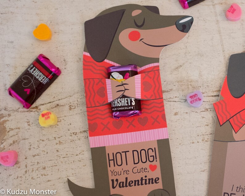 Weenie Dog Valentine Printable Dachshund Puppy weiner dog Non Candy, Pencil valentine, bubble valentine, glow stick valentines, candy hugger image 3