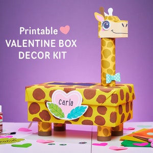 Giraf Valentijn Box Kit | DIY printbare Box Decor Kit voor Valentijnsdagkaarten | schattige schoolkind valentijn knutselpakket brievenbus
