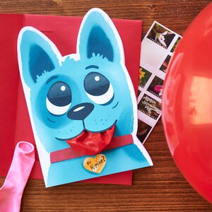 Hund Ballon druckbare Valentinskarte Welpe Zunge heraus 12 x 7 Zoll Mailable Klappkarte Sofortiger Download Be K-Mine Niedlich illustrierte Karte