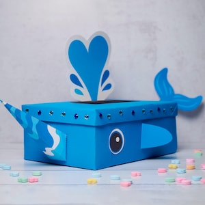 Narwhal Valentine Box Printable Decor Kit 3D horn, water spout, whale tail, cute and unique mailbox for school valentine's day cards