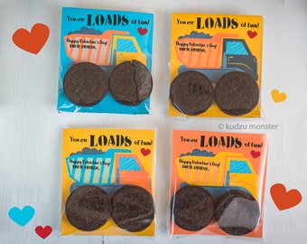 INSTANT DOWNLOAD printable dump truck Valentines oreo or mini donut Dumptruck You're LOADS of fun trash truck boy valentine's Day cards