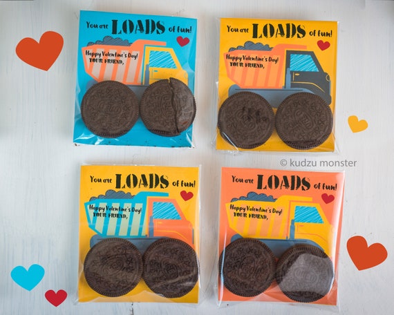 INSTANT DOWNLOAD printable dump truck Valentines oreo or mini donut Dumptruck You're LOADS of fun trash truck boy valentine's Day cards Il_570xn