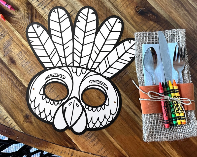 Turkey Coloring Mask Activity Thanksgiving Craft Printable image 1
